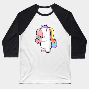 Kawaii unicorn on phone Baseball T-Shirt